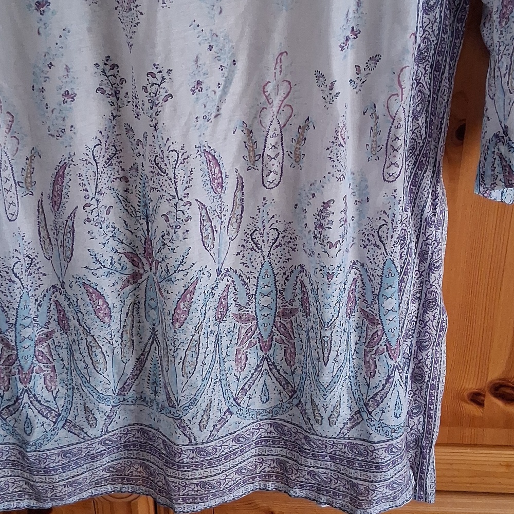 J. Jill Blue Lilac Blue Ombre Pastel Paisley Boho Coastal Tunic Blouse Size M - Picture 3 of 9